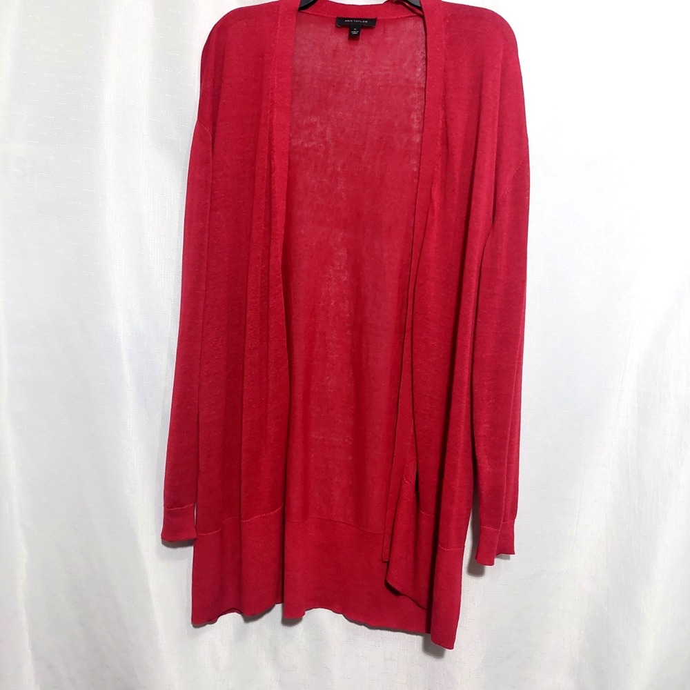 Loft Women XL Knit Linen Blend Open Cardigan Semi Sheer Long Sleeves Ribbing Hem